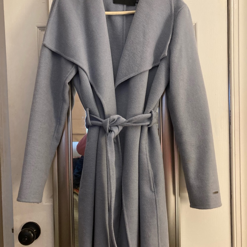 Tahari Light Blue Belted Coat